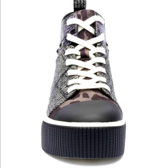 Jessica Simpson Animal Print Black & White Mix Textile Platform High Top Sneaker - Picture 7 of 8